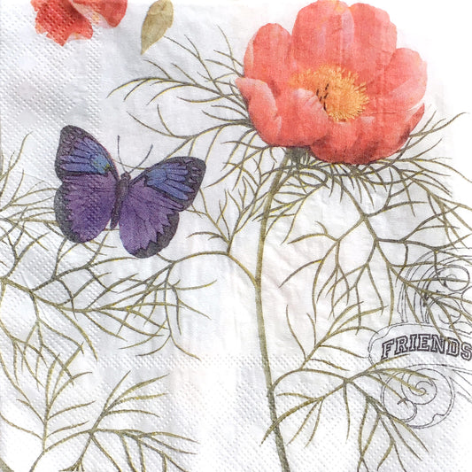 Butterfly & Flower III Paper Luncheon Napkins in White - 20 Per Package