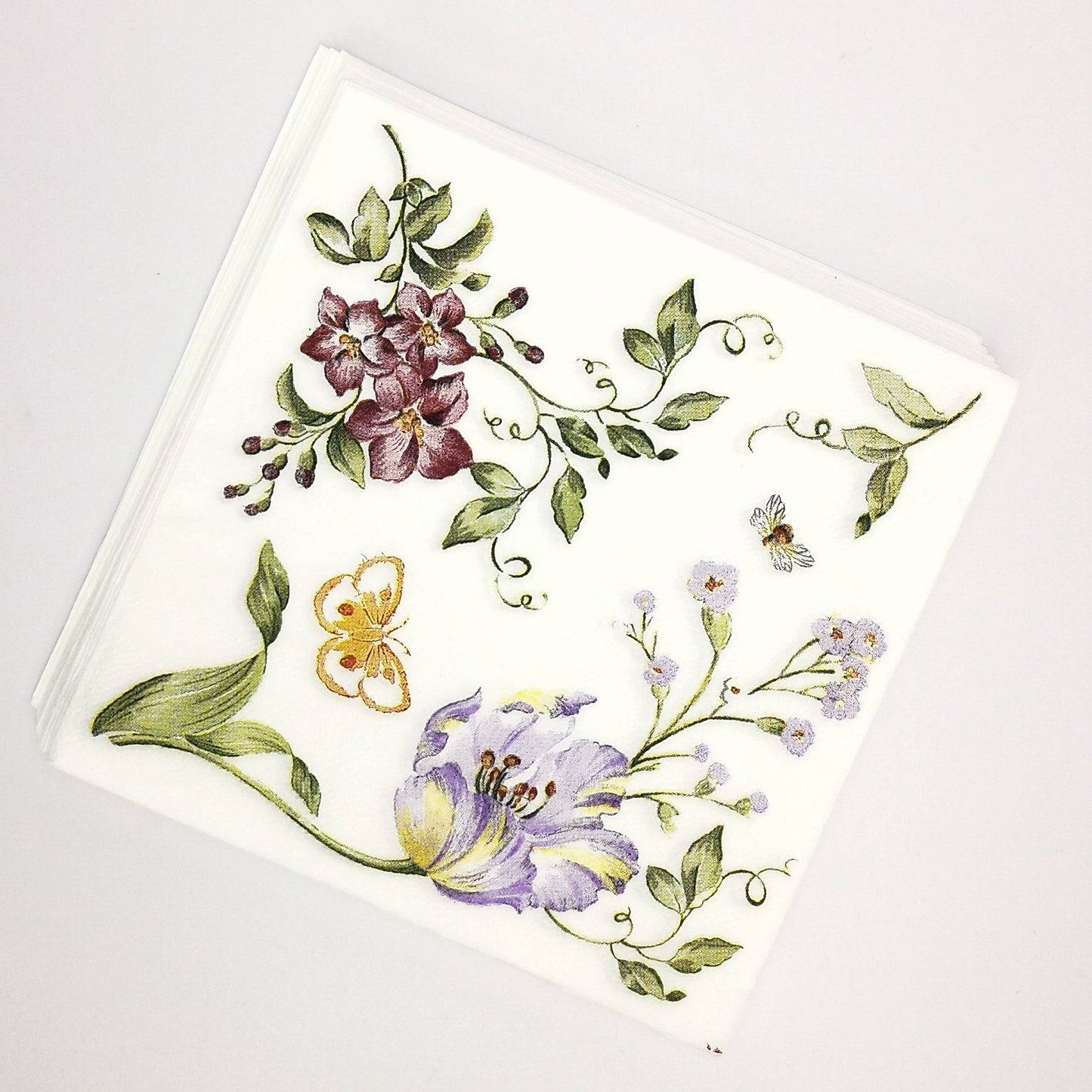 Floral & BIutterfly I Paper Luncheon Napkins in White - 20 Per Package