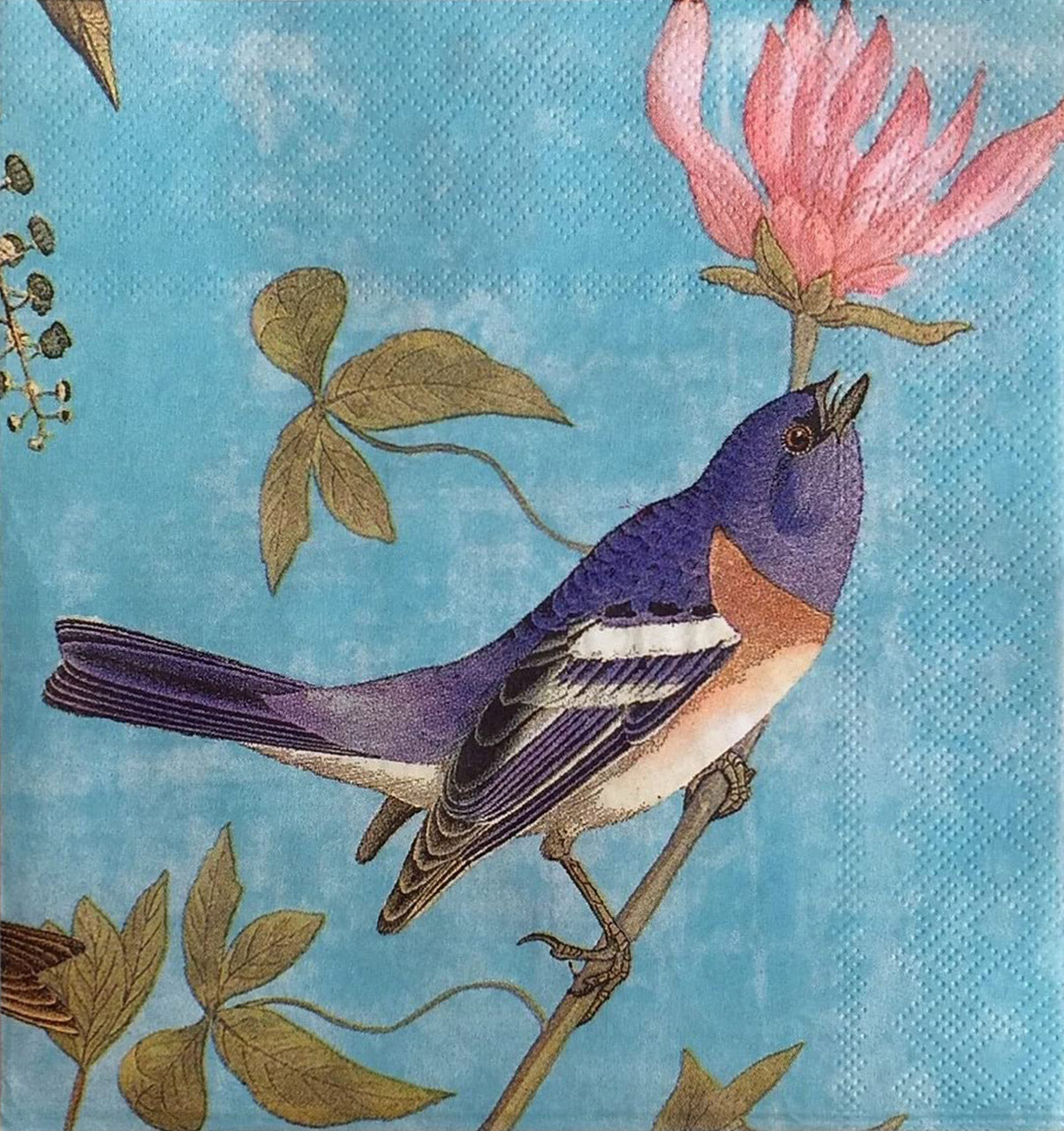 Blue Floral Birds Paper Luncheon Napkins in Blue - 20 Per Package