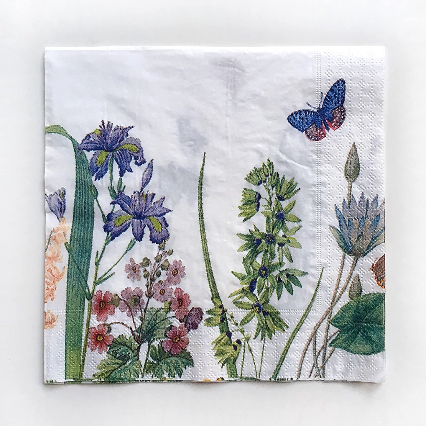 Iris & Butterfly Paper Luncheon Napkins in White - 20 Per Package