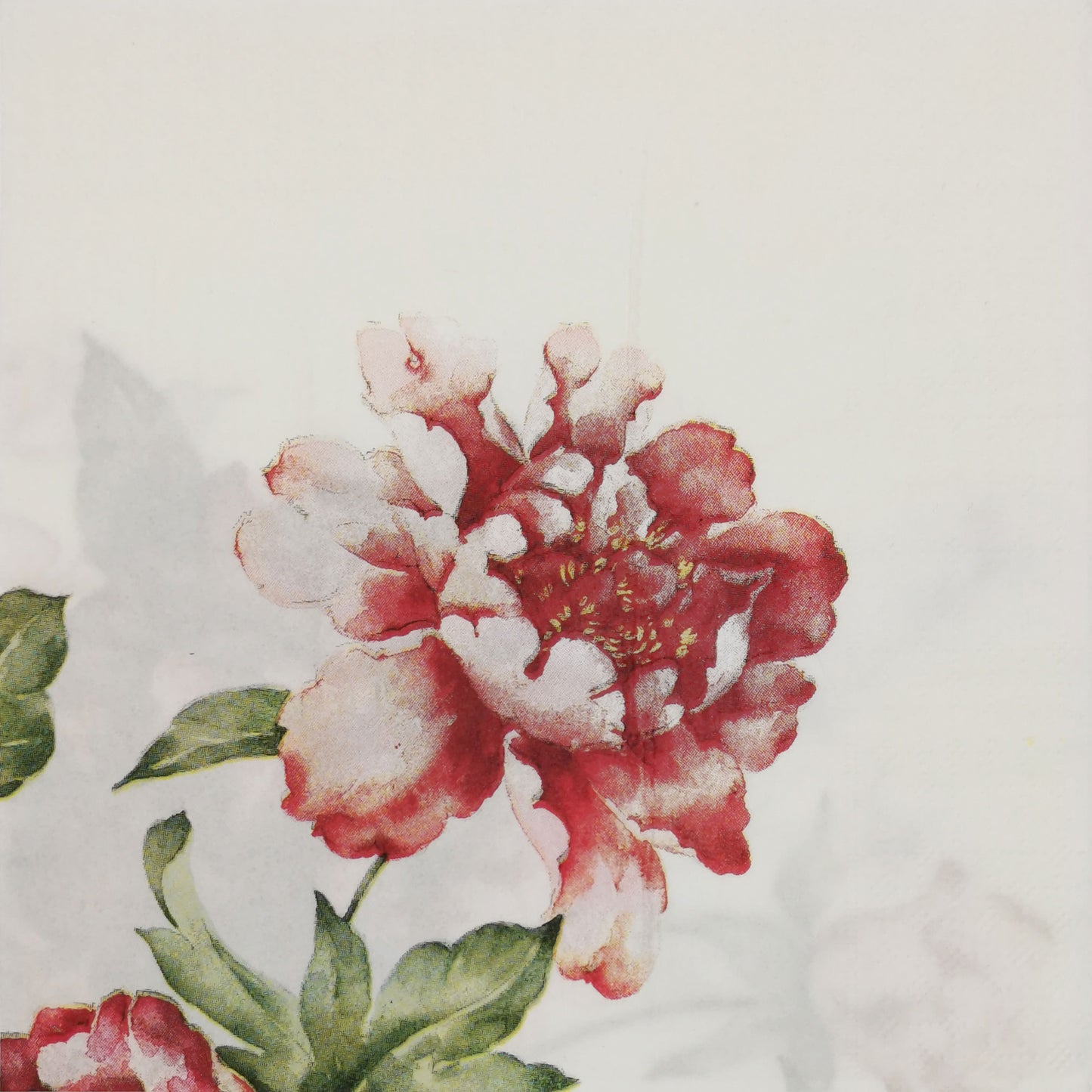 Chinese Painting Peony Paper Luncheon Napkins in White - 20 Per Package