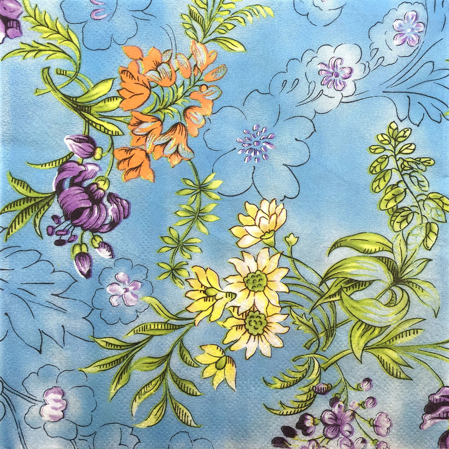 Vintage Blue Floral Paper Luncheon Napkins - 20 Per Package