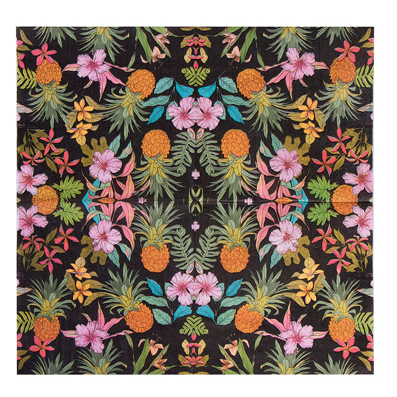 Pineapple and Tropical Flora Luncheon Napkins in Blue - 20 Per Package