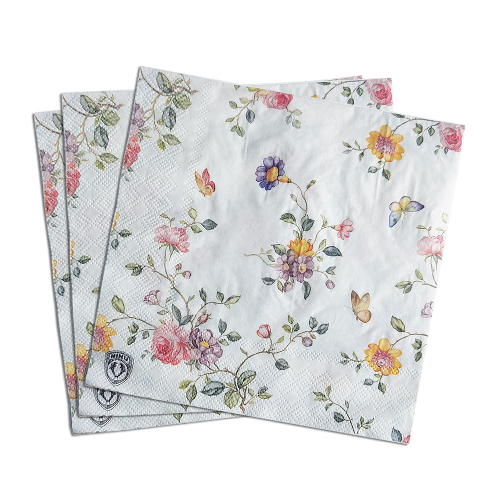 Butterfly & Flower II Paper Luncheon Napkins in White - 20 Per Package