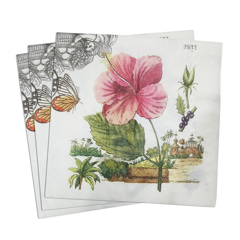Chinese Hibiscus & Nestel Paper Luncheon Napkins in Blue - 20 Per Package