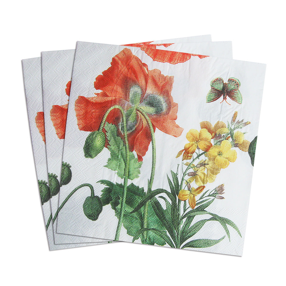Poppy Flower Paper Luncheon Napkins - 20 Per Package