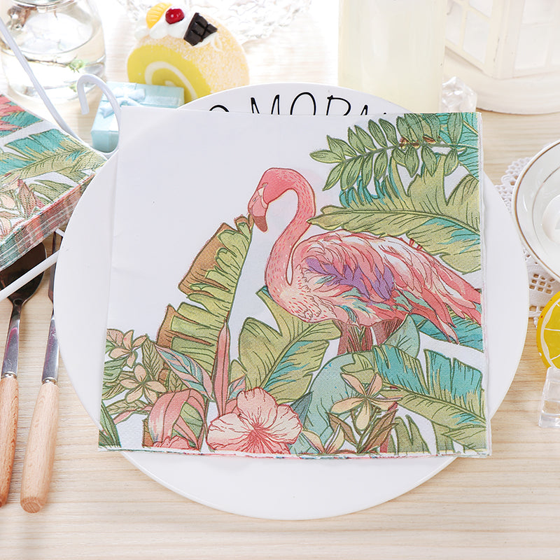 Flamingo & Tropical plants Luncheon Napkins - 20 Per Package