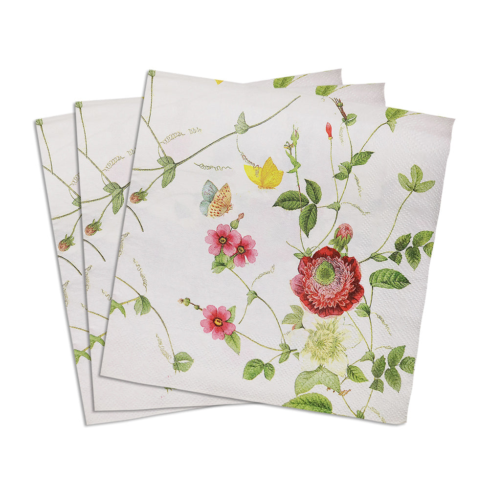 Butterfly & Flower I Paper Luncheon Napkins in White - 20 Per Package