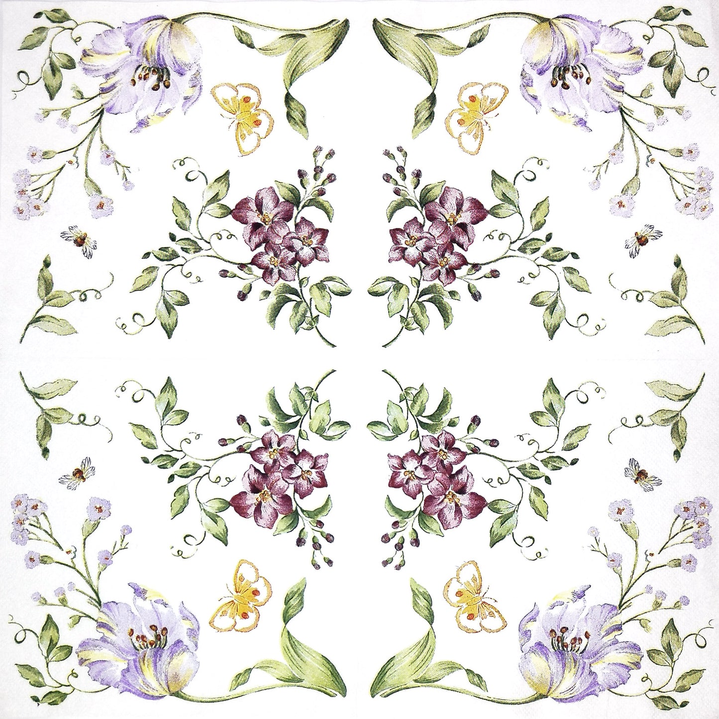 Floral & BIutterfly I Paper Luncheon Napkins in White - 20 Per Package