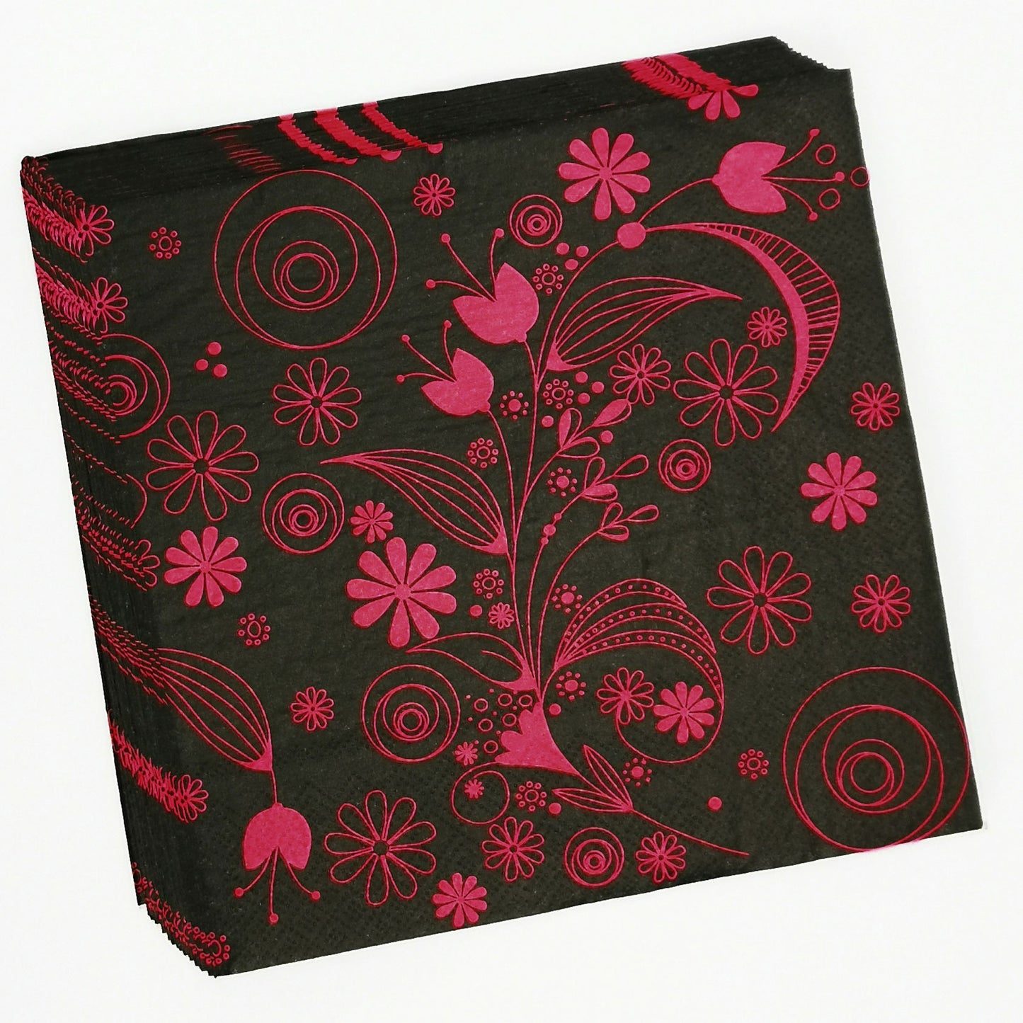 Black Red Flower Paper Luncheon Napkins in White - 20 Per Package